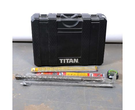 Titan rotary hammer drill, 30mm SDS drill bit and other drill bits.