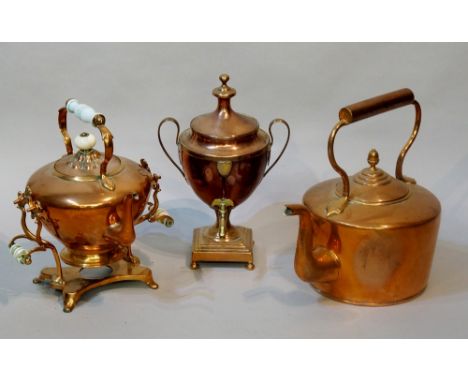 An early 19th Century two handled urnular shaped pedestal samovar with brass spigot, square base and four compressed bun feet