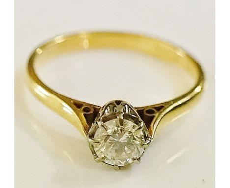 A ladies solitaire diamond ring, the brilliant cut diamond approx. 0.38 carat, platinum claw and 18ct yellow gold shank, ring