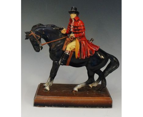 A painted white metal Dick Turpin on Black Bess lighter, rectangular base, 18.5cm wide, 23.5cm high, mid 20th Century 