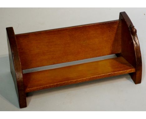 Robert Thompson of Kilburn - an English oak book trough of conventional design finely carved with a mouse, 46cm wide, 20cm hi