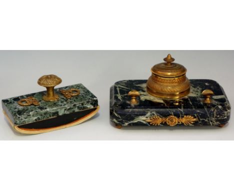 A mid 19th Century French Regence style inkwell, the circular engine turned well with shallow domed cover, compressed urnular