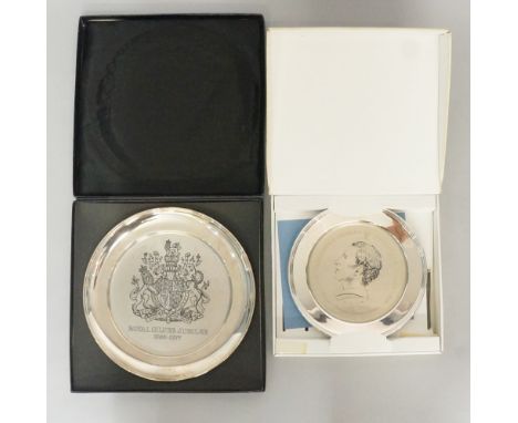 Two silver commemorative dishes, the first celebrating the 30th Birthday of Prince Charles, limited edition plate number 33 o