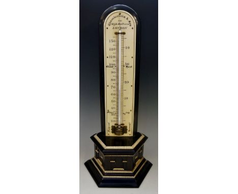 A Victorian ebony and ivory table top thermometer by Chamberlain & Son, 203 High Holborn, London, the ivory register inscribe