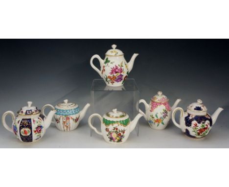 Six Heirloom Worcester teapots including: Flower Trellis, Meissen Flowers, Strings of Flowers, Spotted Fruit, Pink Scale and 