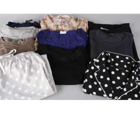 A mixed lot of ladies designer costume, including: a Brunello Cucinello sweater, a Donna Karan blouse, Natori polkadot pyjama