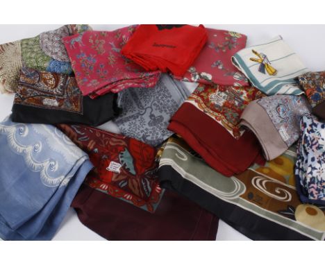 Vintage ladies silk and cotton scarves, including: Burberry, Jaeger, Mulberry, Teo Grimaldi, Aquascutum, Liberty, Jacqmar, Cl