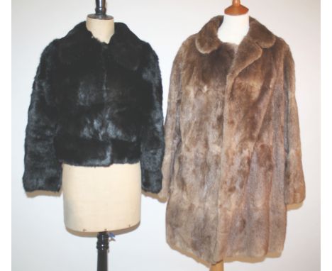 A quantity of vintage fur garments, comprising: a farmed mink coat, a 1970s black fur jacket, a Maxwell Croft grey fur stole,