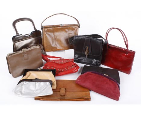 A brown leather Waldy handbag; together with a British made Jaygee brown clutch bag, a red suede and leather Italian handbag 