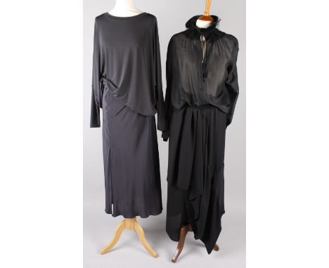 A collection of designer costume, including: a Giorgio Armani black vest top, a Ralph Lauren black t-shirt top with lace deta
