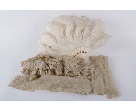 An unusual 19th century tape lace collar, attached to a cream lace collar with long tie fronts possibly constructed from a ve