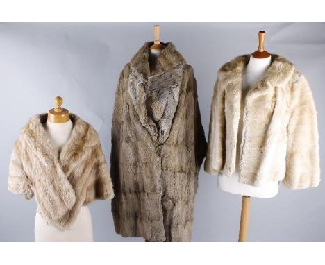 A quantity of vintage fur coats, including: a pale mink jacket, a 1940s musquash coat, a pale mink evening jacket, a 1950s mu