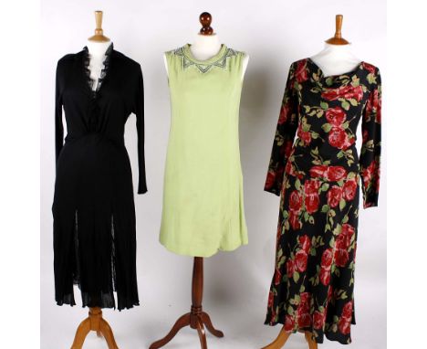 A Mary Quant 1970s maxi dress; together with a 1980s Hidy Misawa black dress, a Susan Small green shift dress with bead decor