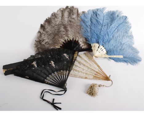 A Honiton lace fan, with flat mother-of-pearl sticks and guards (one with damage) the sticks are held together with a brass r