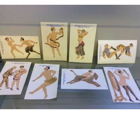 Eight French nude cards captioned 'Work a light in this shade'.