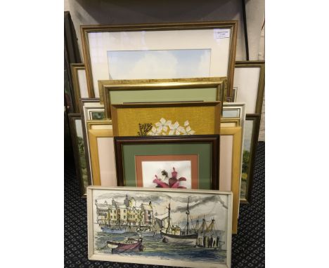 Twelve framed pictures, various subjects and artists, to include GEORGE BUSBY R.B.S.A., M.S.I.A.D., S.G.A., F.R.S.A. (1926 - 