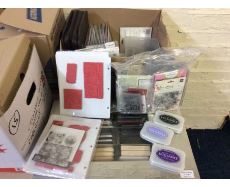 Lot to include various stamping tools including stamps, ink pads, stamp binder with refill pockets, corner choppers etc.