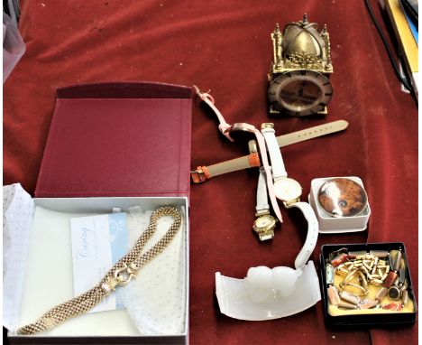 Jewellery collection including (4) wrist watches, necklaces, pendants a faux jade elephant paper weight etc. A good lot. And 