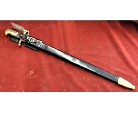 American replica Civil War Model 1862 Remington "Zouave" Rifle Yathagan presentation Bayonet, brass handled with a leather sh
