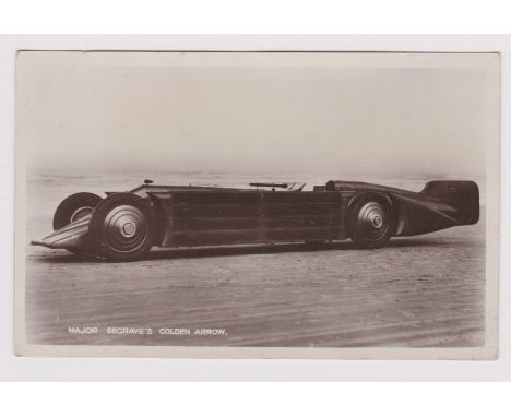 Motor Sport Major Segrave's Golden Arrow, Worlds Record Speed 1929 very fine close up RP postcard. Pub Selfridge London