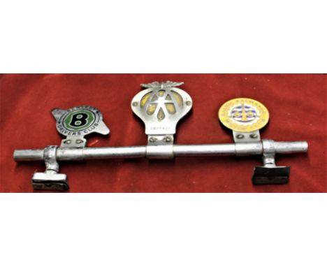 1960s 15" Classic Car Bumper Badge mount bar, with an AA badge with 1b prefix dated 1960/61 and yellow enamel backing, Baltic