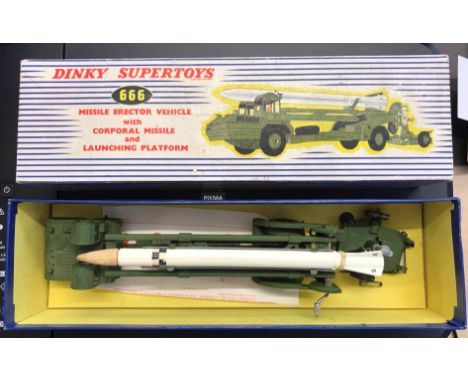 Dinky Super Toys Missile Erector Vehicle with Corporal Missile &amp; Launching Platform Model 666 Boxed Green MU £75 Played w