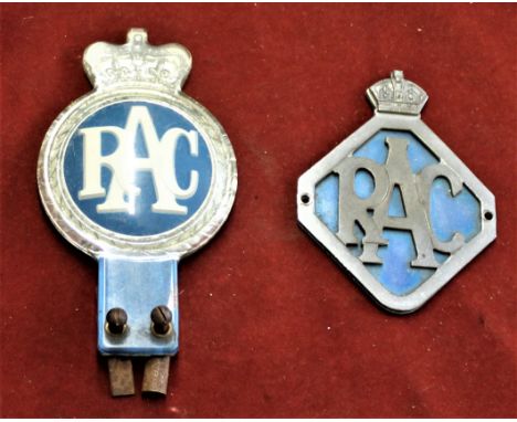 Vintage RAC Badge (King's Crown) No. VE135518 with chrome and blue enamel and another QEII Crown in plastic No. E139695 (2) 