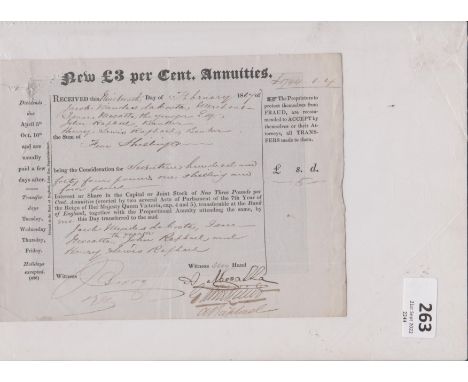 Bonds/shares. 1867 new £3 per cent Annuities Share Certificate. Scarce