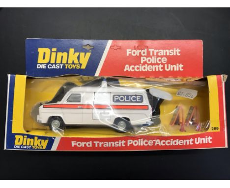 Dinky Toy, Ford Transit Police Accident Unit. Model 269 White Very Good condition. Box tatty. Issued 1978