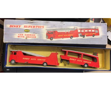 Dinky Toy. Car Carrier with Trailer. Model 983 Red. MU play worn, boxed. Issued July 1958