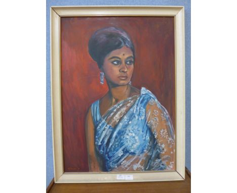K. Waltham, portrait of a Hindu lady, oil on board, framed 