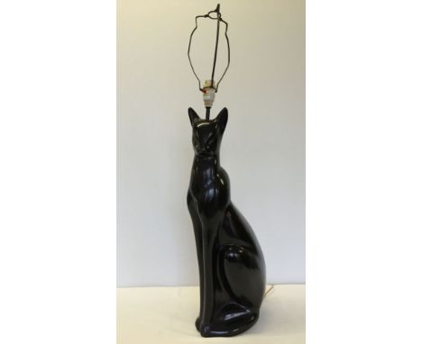 A large Art Deco black cat ceramic table lamp. 23 inches (59cm) to top of ear.