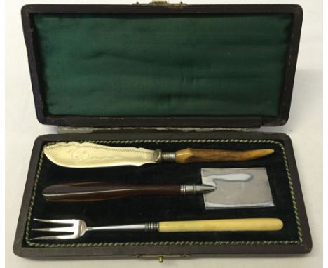 A boxed set of a butter knife, cheese slice and pickle fork c1940. Antiques Road Trip lot