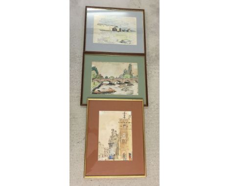 3 watercolour sketches indistinctly signed by the same artist c1970s: 1) Freshwater Bay, Isle of Wight. 2) River Avon, Stratf