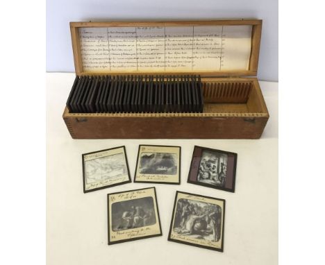 A full set of 40 Victorian magic lantern slides 'The Life of St. Paul' in original wooden box.
