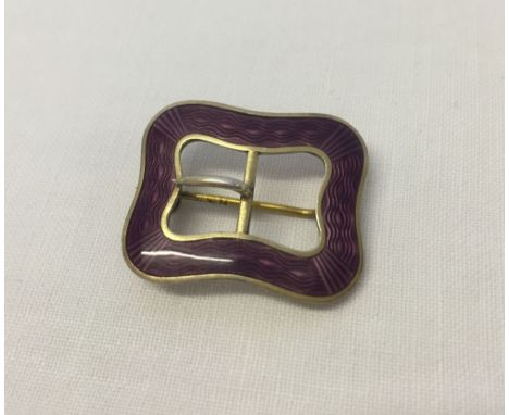 Norwegian silver brooch by Marius Hammer, Oslo, 1847-1927. In the form of a buckle with purple guilloche patterned enamel.