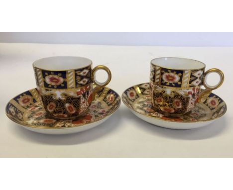 2 Davenport Imari tea cups & saucers. Pattern 2614 with red printed mark for 1870 to 86.