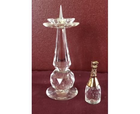  A candle stick holder together with a Crystal Memories Champagne bottle complete with box, sleeve and booklet. Candle stick 