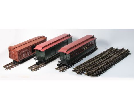 A Bachmann G-Scale Azalea passenger coach together with two goods wagons and L.G.B track (boxed)