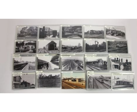 A collection of approximately 350 black and white photographs, scans and postcards of U.K railway stations and interior and e