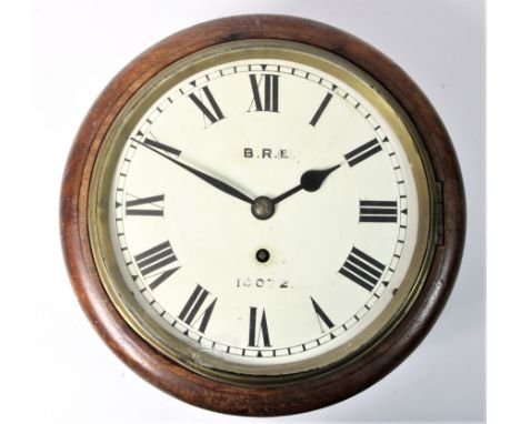 B.R.(E), St. Neots, an early 20th century 8 inch mahogany single fusee wall clock, the white enamel dial signed and numbered 