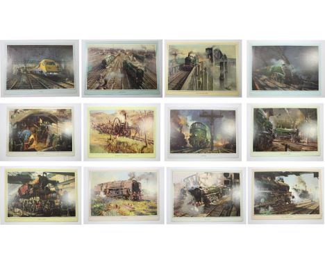 Terence Cuneo, a portfolio of 12 18" x 12" prints to include, An Engine is Wheeled, Clapham Junction, Night Freight, A4 on Th
