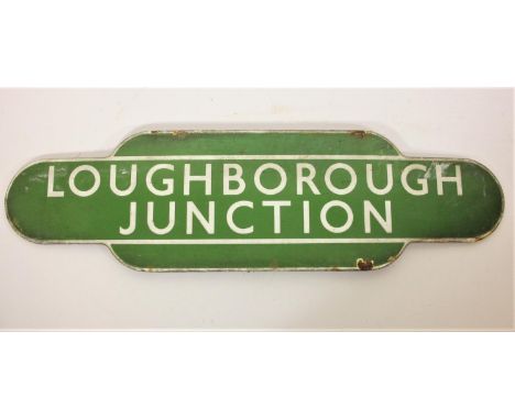 A green B.R.(S) enamel 'Loughborough Junction' fully flanged totem, 25 x 92 cm Located on the London, Chatham &amp; Dover lin