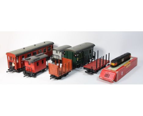 A Hornby 00 gauge 'Class 56 load haul locomotive' R2074 (boxed) together with, Lehmann G-Scale crane, passenger car and 4 goo