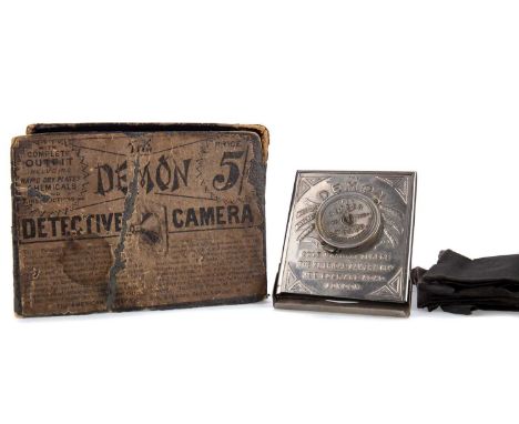 AMERICAN CAMERA CO. DEMON DETECTIVE CAMERA,circa 1889-90, 2¼ x 2¼, chrome body, in original box with pouchesAdditional images