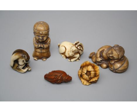 Six tagua and other netsuke including horse, monkey etc