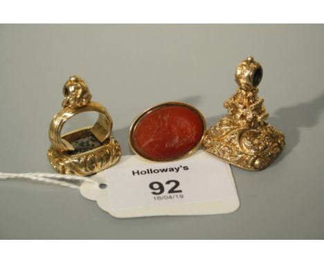 An usual 19th century commemorative hardstone seal, the monogrammed hardstone with inscription to foliate mount reading " The