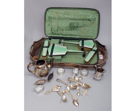 A quantity of mixed silver flatware, including a cased set of five feather edged teaspoons, Sheffield 1907, a Dutch caddy spo