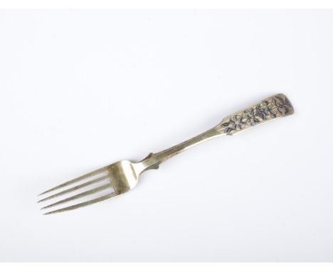 A 19th century Russian silver gilt fork with niello floral decoration. Stamped 84 and dated 1835. 56g.