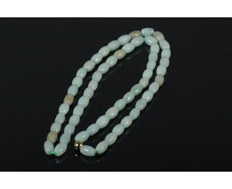 A Pebble Beads Jadeite Jade Necklace, Burma Type A Jade, necklace measures 35.5cm/14 inches, beads long 1.2cm.